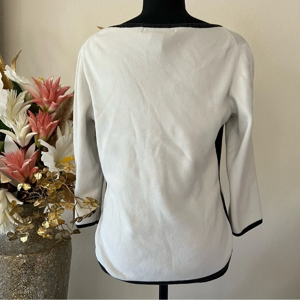 Geoffrey Beene Sport 3/4 Sleeve Black and White V-Neck Sweater 100% Cotton - Picture 3 of 10